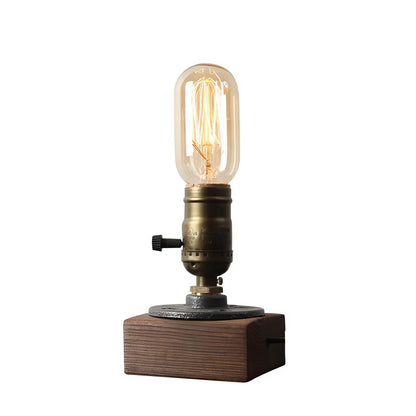 Retro Wood Industrial LED Table Lamp with Switch