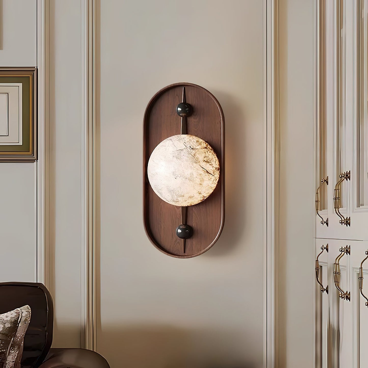 Bezel Plug-in Wall Lamp with LED and Alabaster Shade