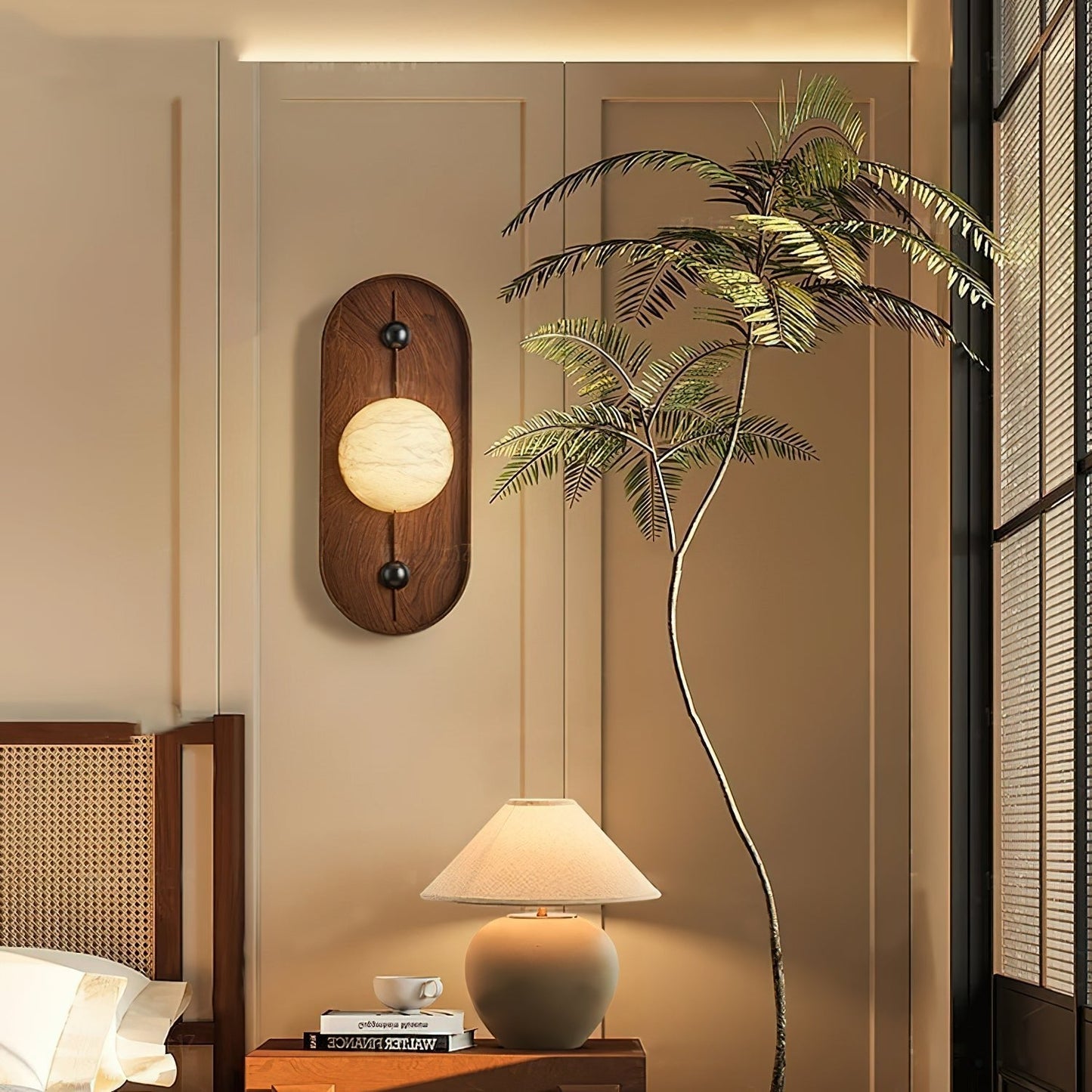 Bezel Plug-in Wall Lamp with LED and Alabaster Shade