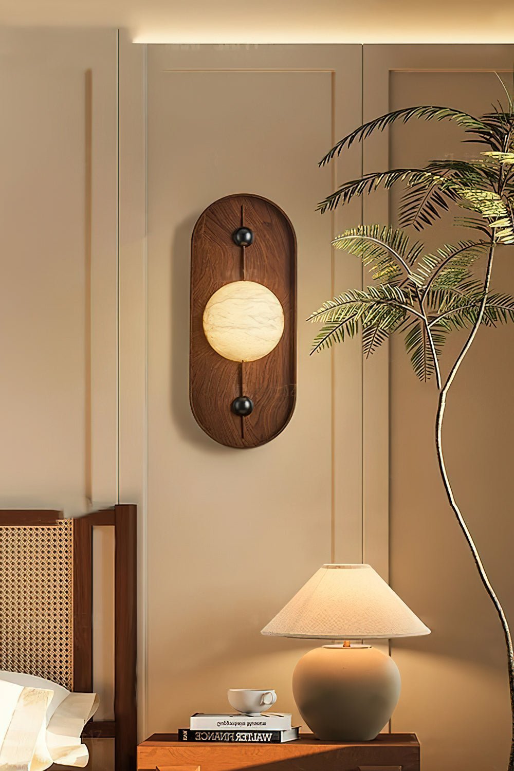 Bezel Plug-in Wall Lamp with LED and Alabaster Shade