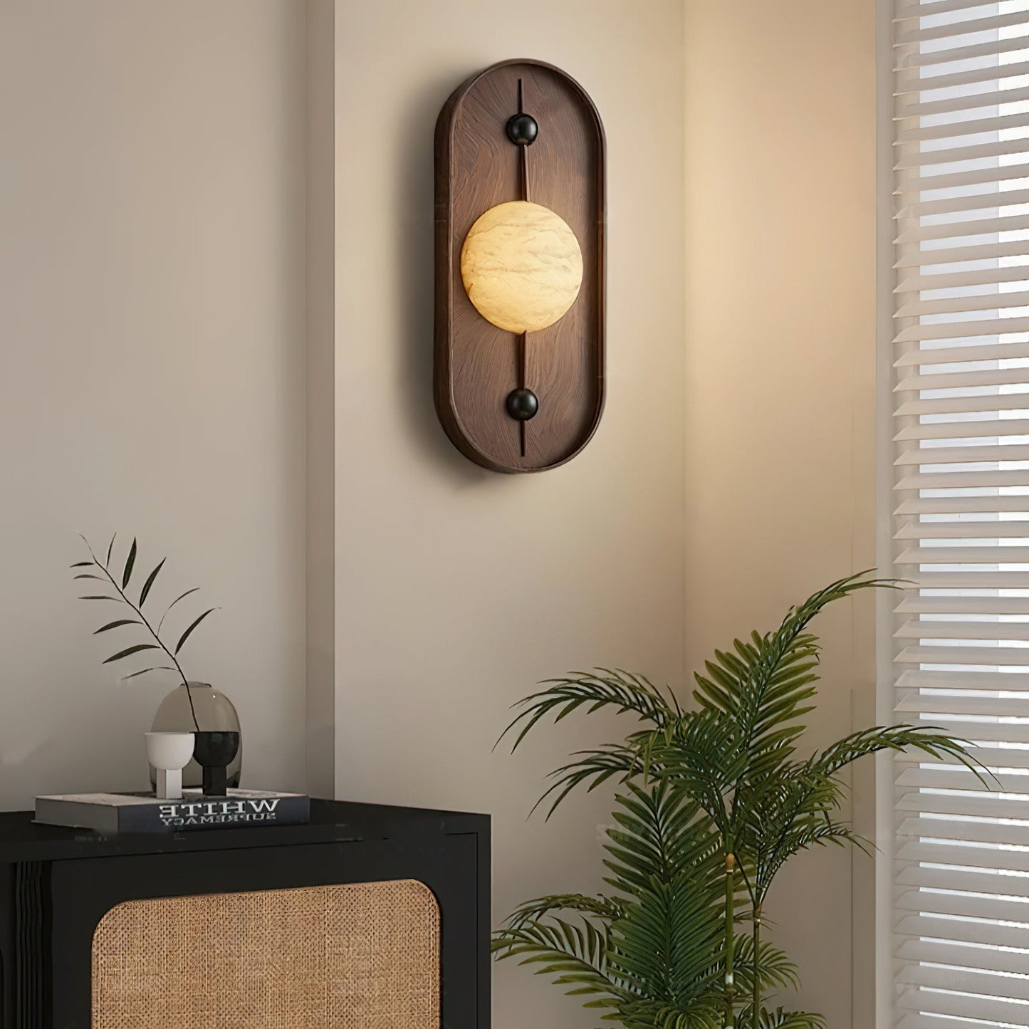 Bezel Plug-in Wall Lamp with LED and Alabaster Shade