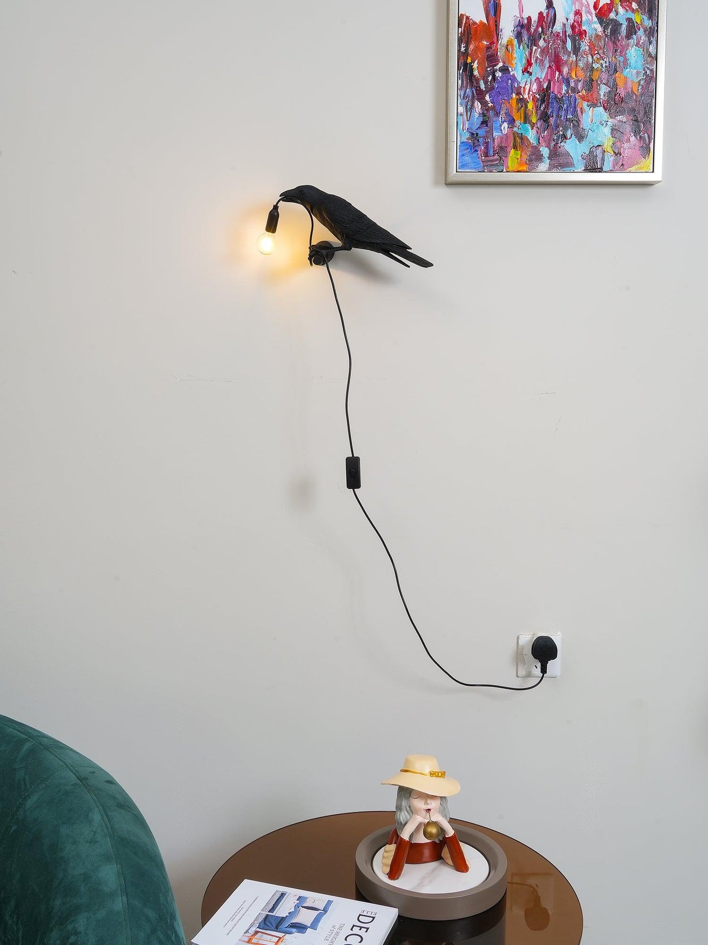Bird Wall Light - LED Resin Ravens - Indoor Decor