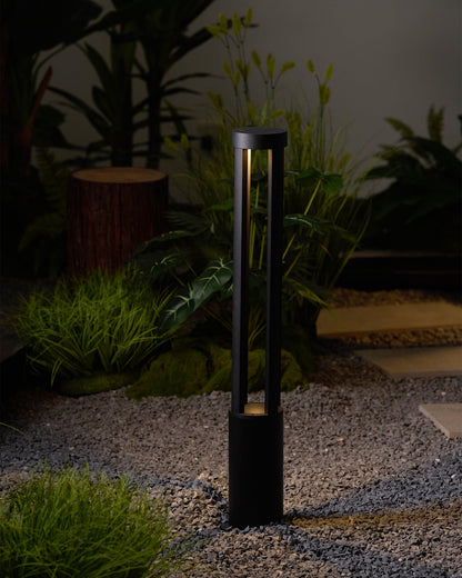 Black Cylindrical Solar Outdoor Post Light - Waterproof LED