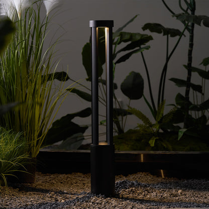 Black Cylindrical Solar Outdoor Post Light - Waterproof LED