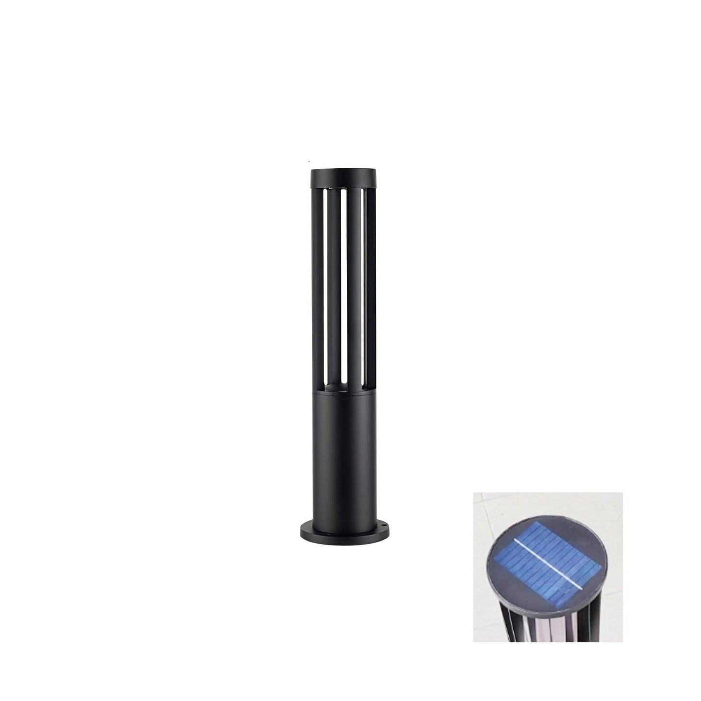 Black Cylindrical Solar Outdoor Post Light - Waterproof LED
