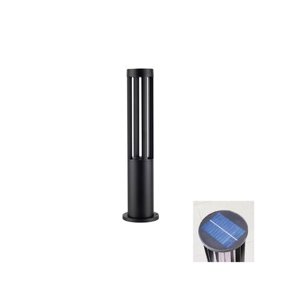 Black Cylindrical Solar Outdoor Post Light - Waterproof LED