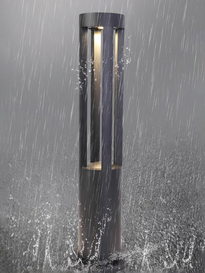 Black Cylindrical Solar Outdoor Post Light - Waterproof LED
