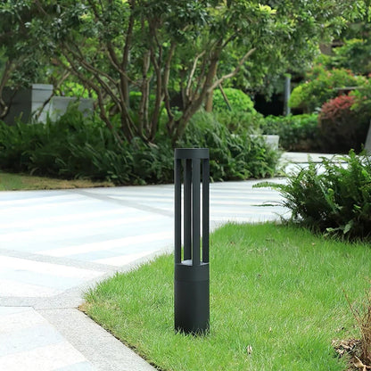 Black Cylindrical Solar Outdoor Post Light - Waterproof LED
