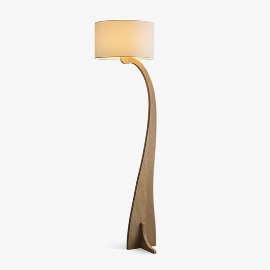 Bow Curve Floor Lamp with LED Shade - Modern Wooden Design