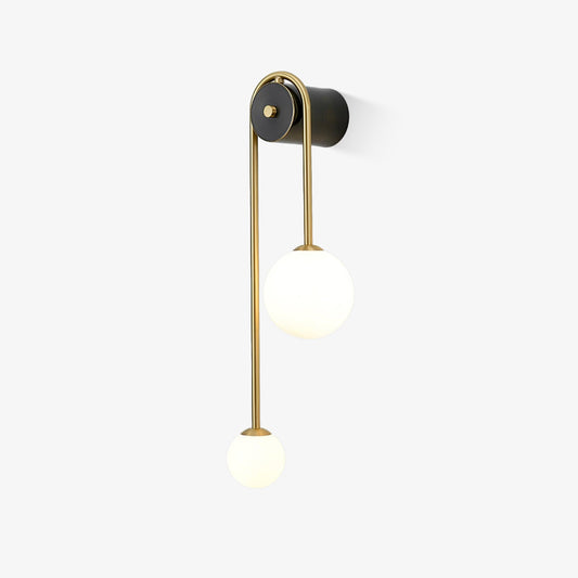 Brass Arc Wall Light With White Glass Shades - Set of 2