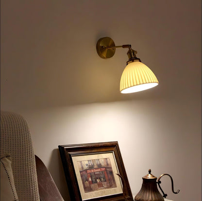 Brass Pleated Ceramic Wall Lamp - Modern Indoor Lighting