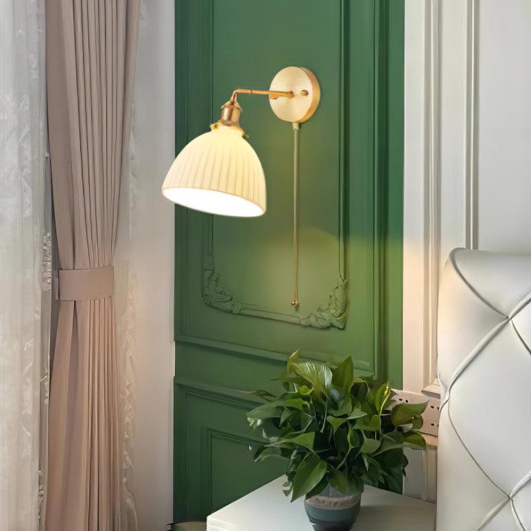 Brass Pleated Ceramic Wall Lamp - Modern Indoor Lighting