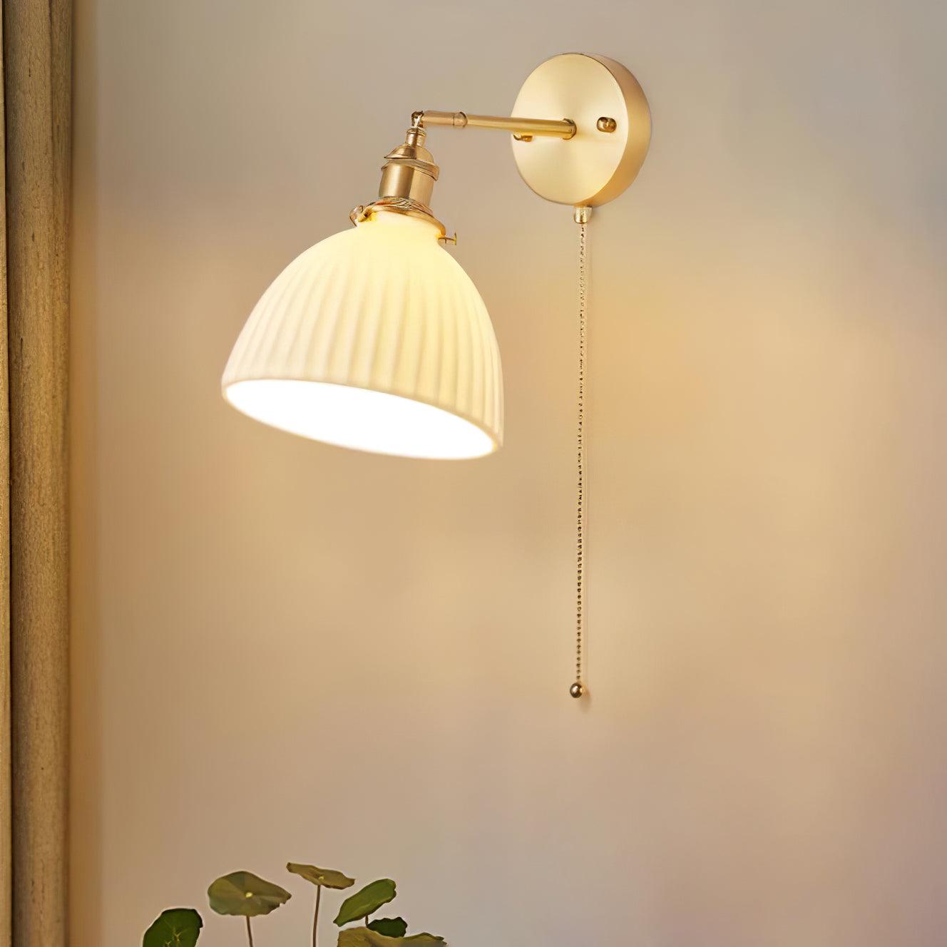 Brass Pleated Ceramic Wall Lamp - Modern Indoor Lighting