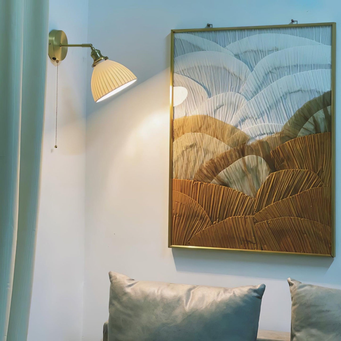 Brass Pleated Ceramic Wall Lamp - Modern Indoor Lighting