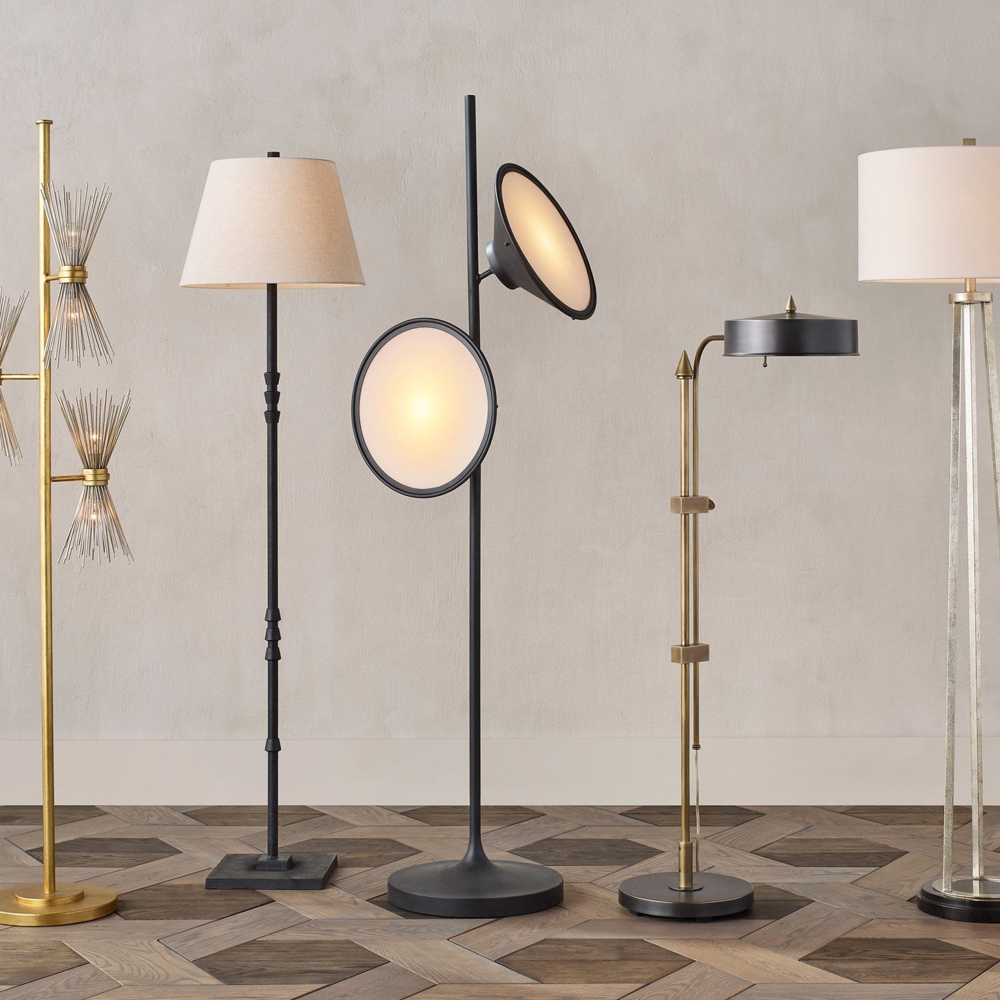 Bulat Floor Lamp with LED, Antique Black, Frosted Glass