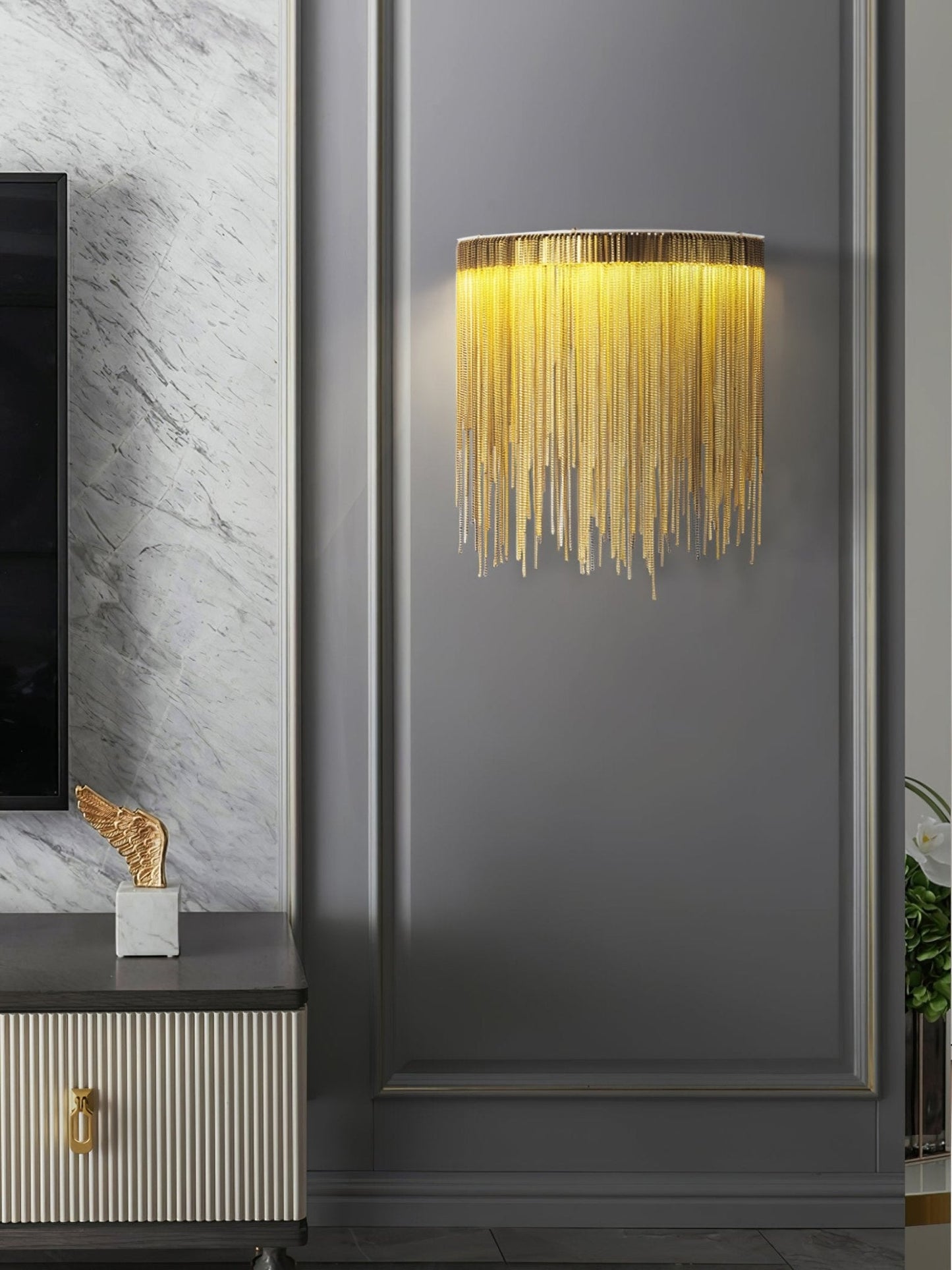 Cadena Tassel Wall Lamp with LED, Gold & Chrome Finish