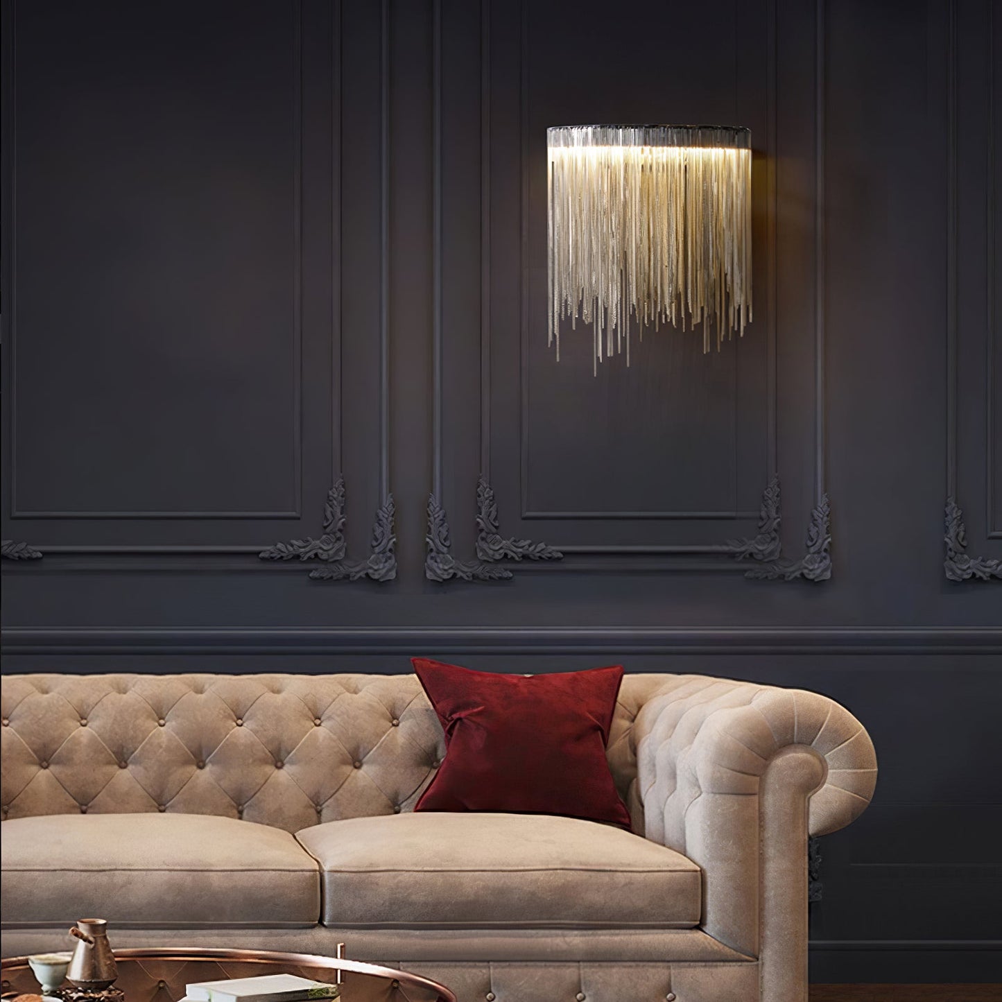 Cadena Tassel Wall Lamp with LED, Gold & Chrome Finish