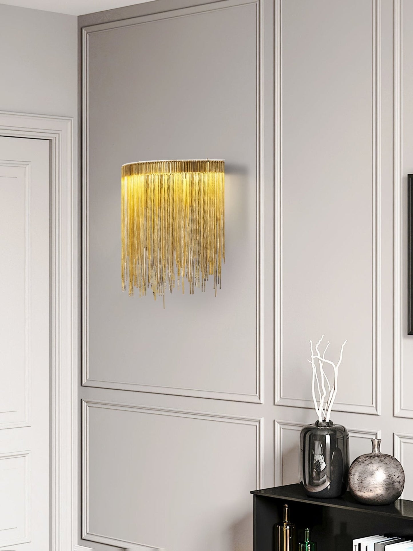 Cadena Tassel Wall Lamp with LED, Gold & Chrome Finish