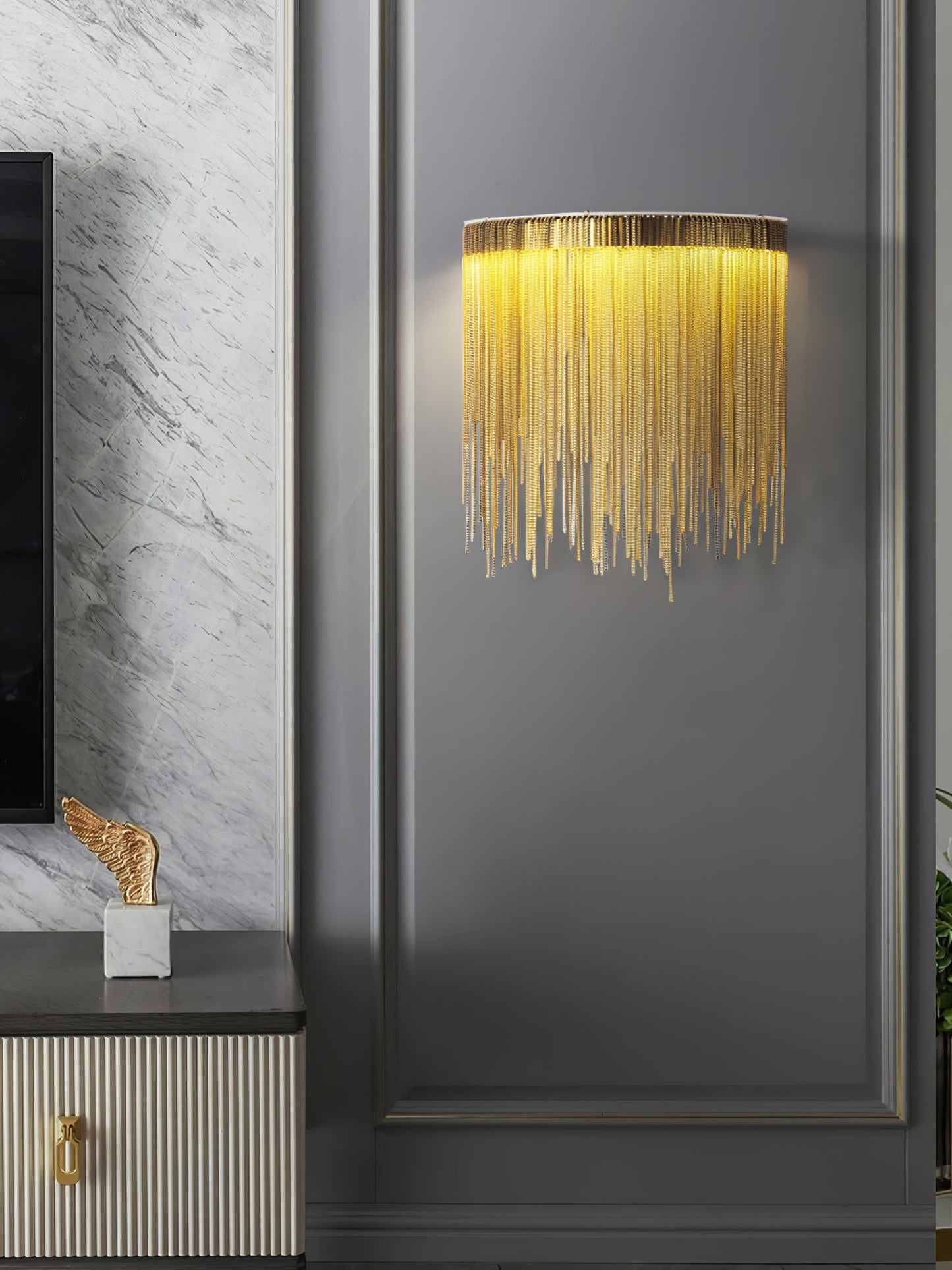 Cadena Tassel Wall Lamp with LED, Gold & Chrome Finish