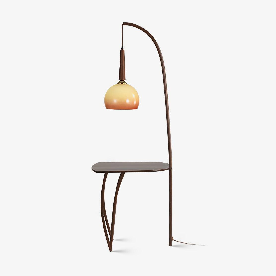 Cantilever Wood Accent Floor Lamp with Glass Shade and Table