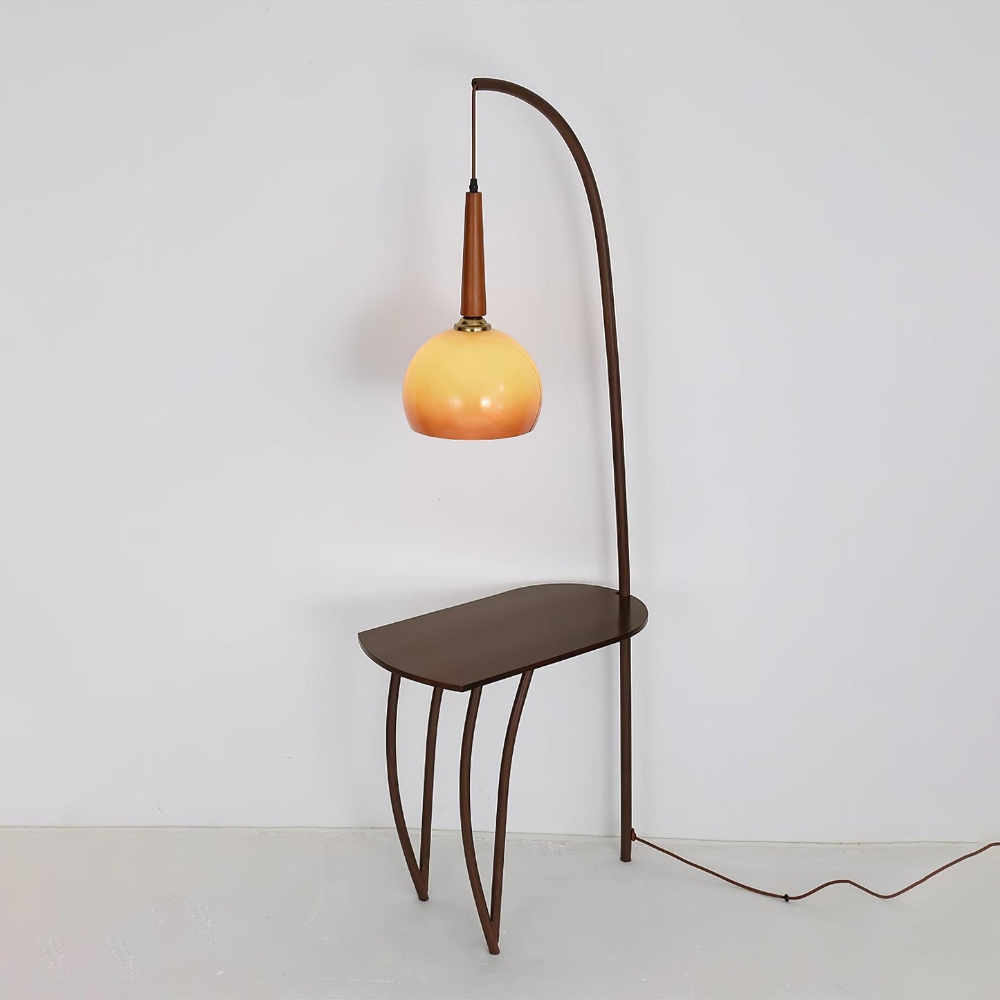 Cantilever Wood Accent Floor Lamp with Glass Shade and Table