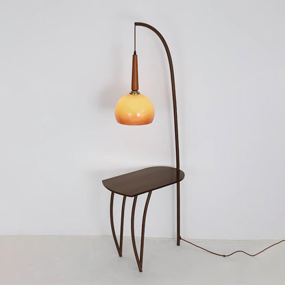Cantilever Wood Accent Floor Lamp with Glass Shade and Table