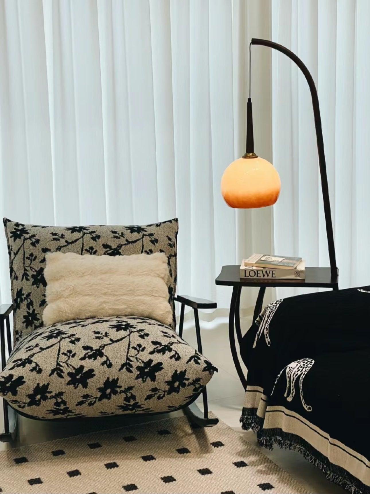 Cantilever Wood Accent Floor Lamp with Glass Shade and Table