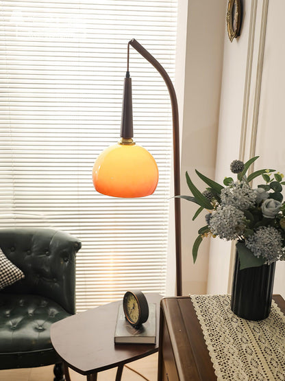 Cantilever Wood Accent Floor Lamp with Glass Shade and Table