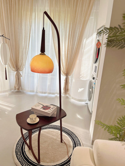 Cantilever Wood Accent Floor Lamp with Glass Shade and Table