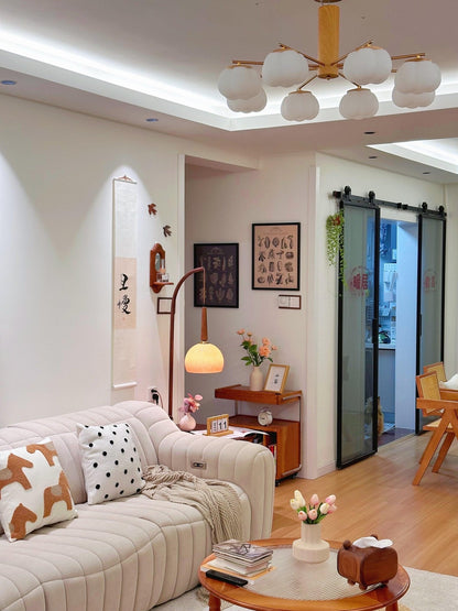 Cantilever Wood Accent Floor Lamp with Glass Shade and Table