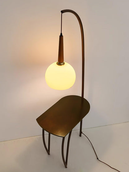 Cantilever Wood Accent Floor Lamp with Glass Shade and Table