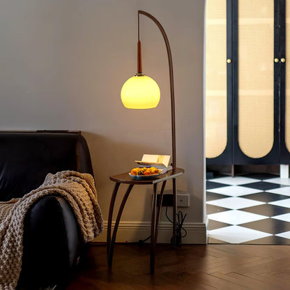 Cantilever Wood Accent Floor Lamp with Glass Shade and Table