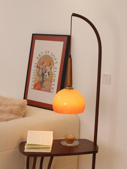 Cantilever Wood Accent Floor Lamp with Glass Shade and Table