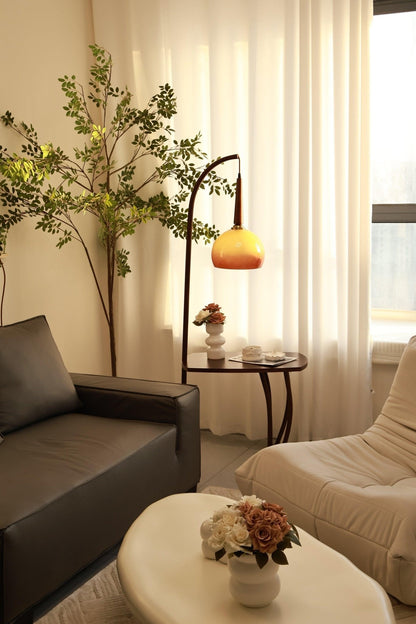 Cantilever Wood Accent Floor Lamp with Glass Shade and Table