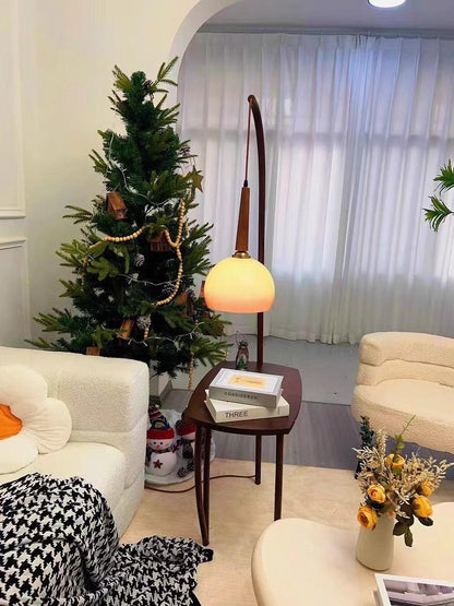 Cantilever Wood Accent Floor Lamp with Glass Shade and Table