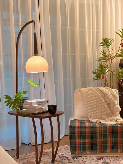 Cantilever Wood Accent Floor Lamp with Glass Shade and Table