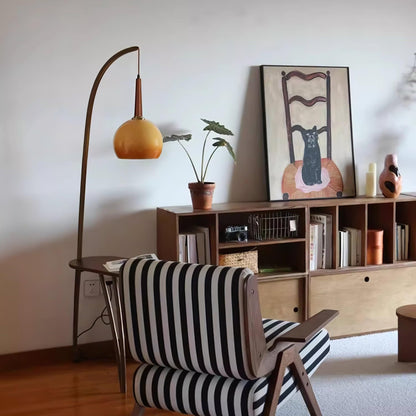 Cantilever Wood Accent Floor Lamp with Glass Shade and Table