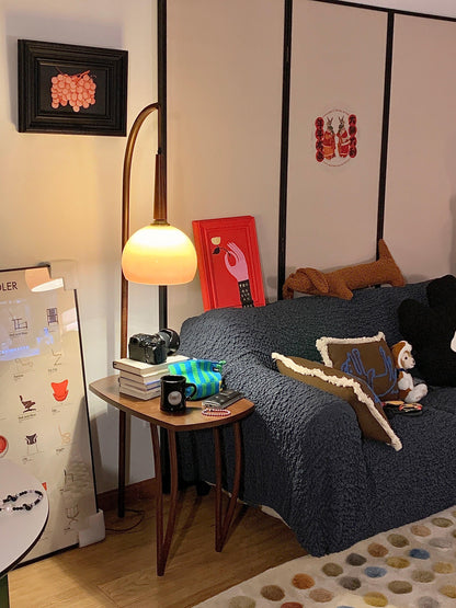 Cantilever Wood Accent Floor Lamp with Glass Shade and Table