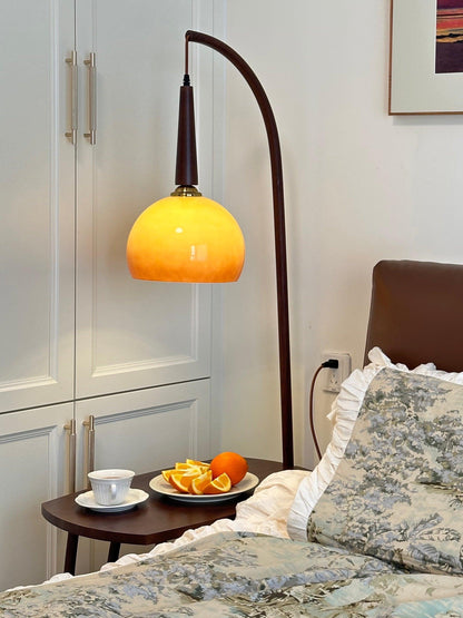 Cantilever Wood Accent Floor Lamp with Glass Shade and Table