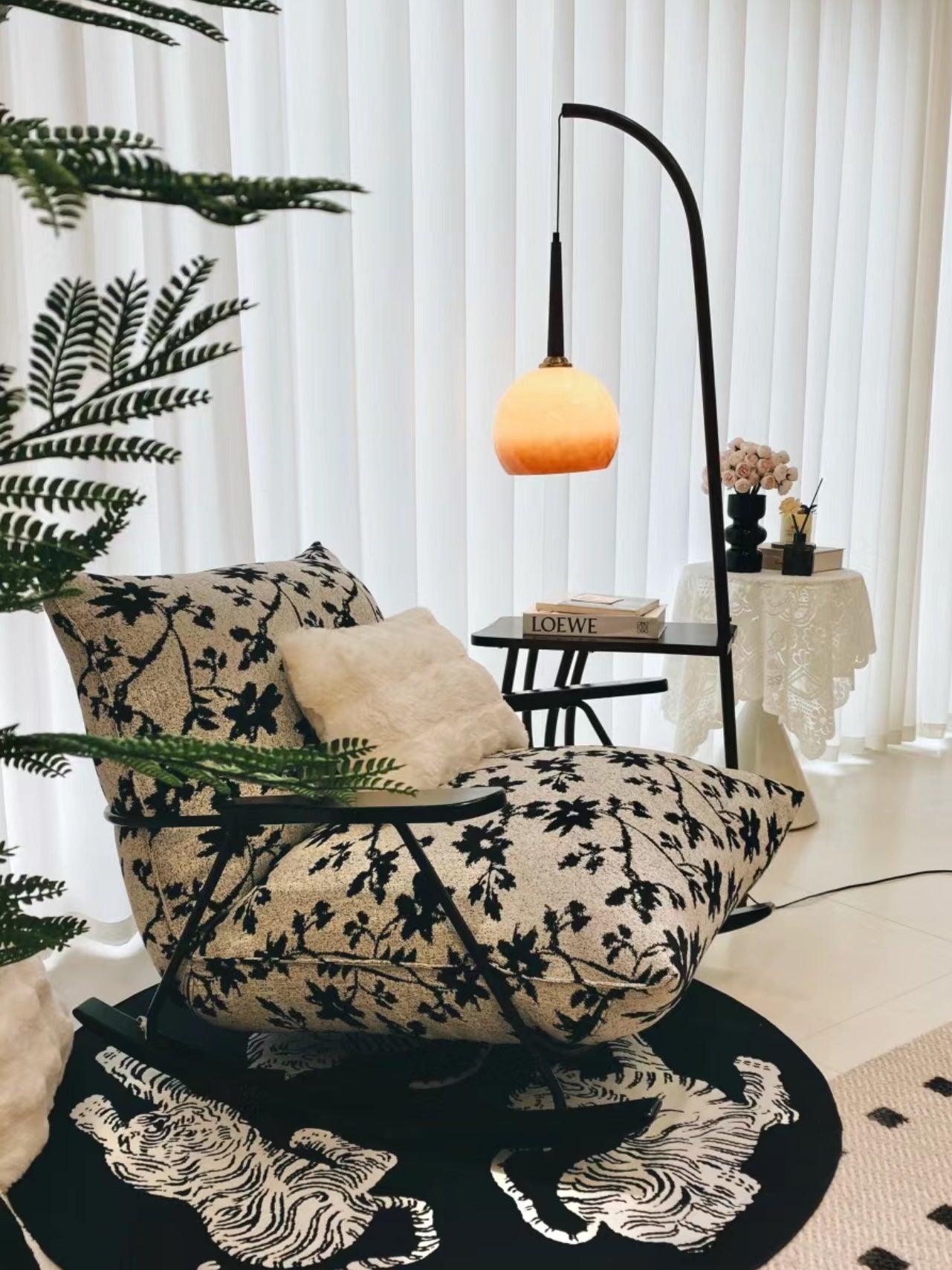 Cantilever Wood Accent Floor Lamp with Glass Shade and Table