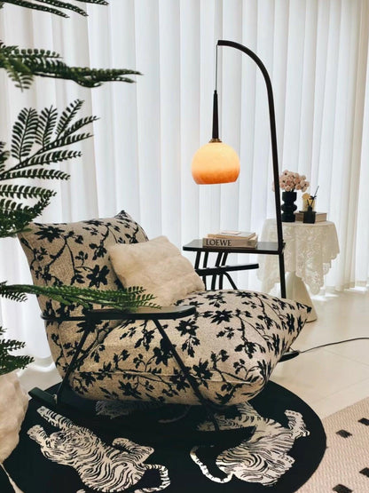 Cantilever Wood Accent Floor Lamp with Glass Shade and Table