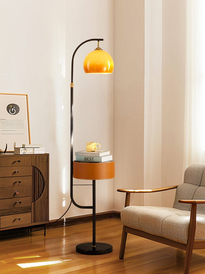 Caramel Arch Floor Lamp with Black Metal Base and LED Shade