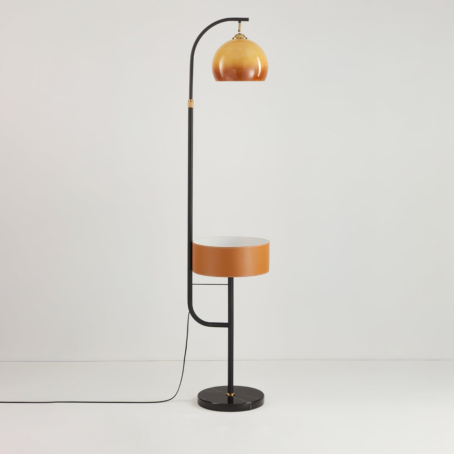 Caramel Arch Floor Lamp with Black Metal Base and LED Shade