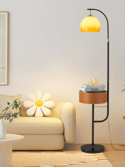 Caramel Arch Floor Lamp with Black Metal Base and LED Shade