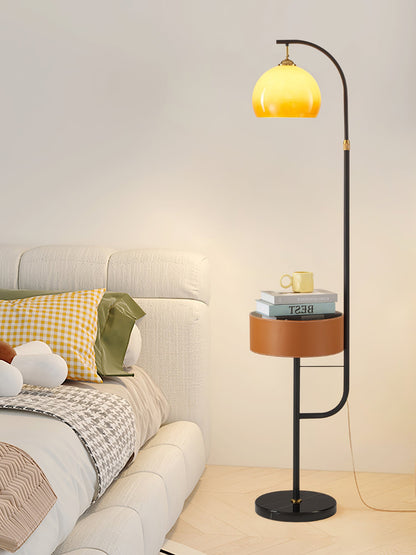Caramel Arch Floor Lamp with Black Metal Base and LED Shade
