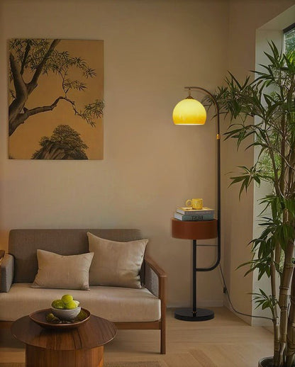 Caramel Arch Floor Lamp with Black Metal Base and LED Shade