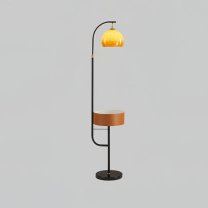 Caramel Arch Floor Lamp with Black Metal Base and LED Shade