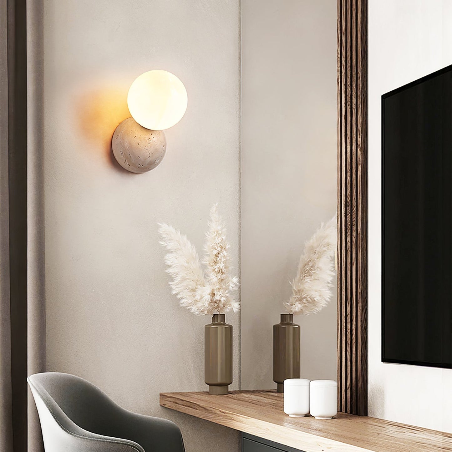 Celestial Travertine Wall Sconce with LED Glass Globe