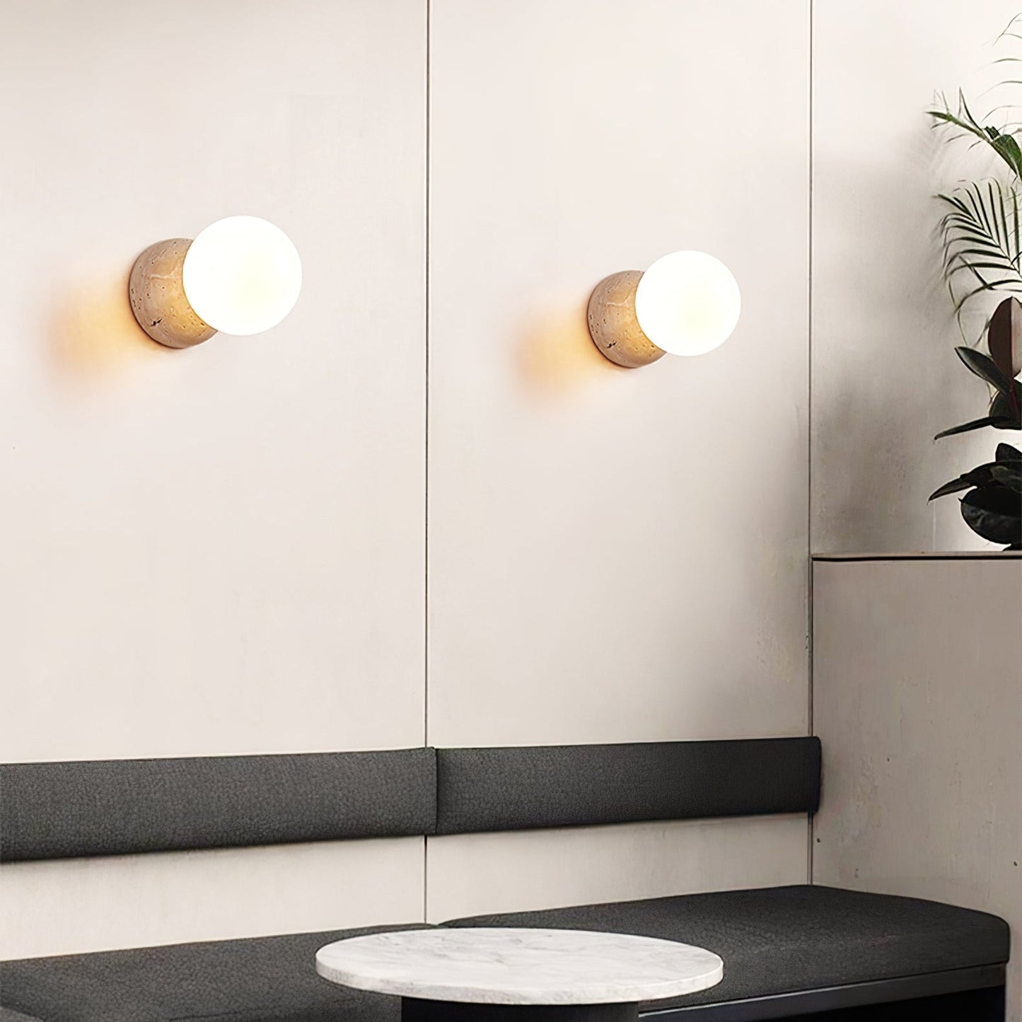 Celestial Travertine Wall Sconce with LED Glass Globe