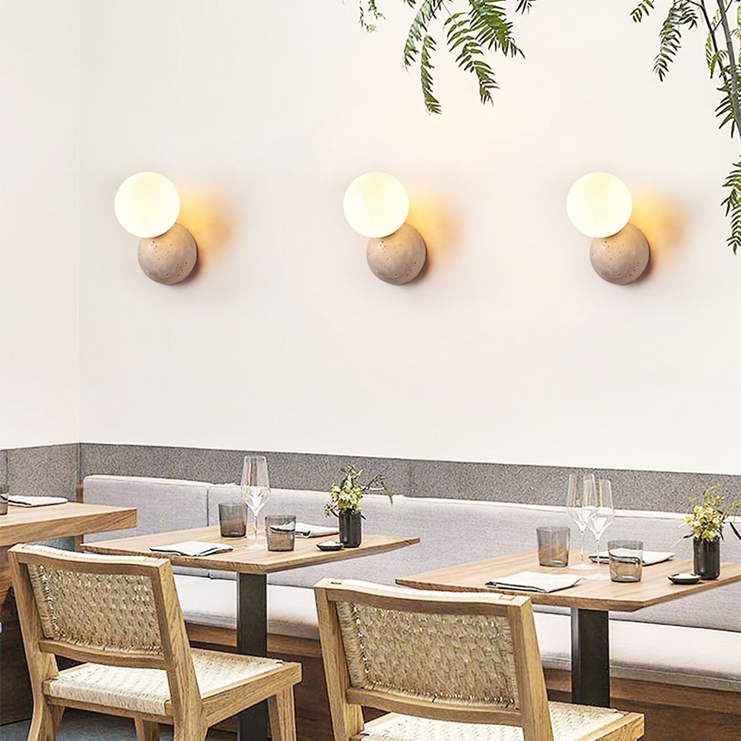 Celestial Travertine Wall Sconce with LED Glass Globe
